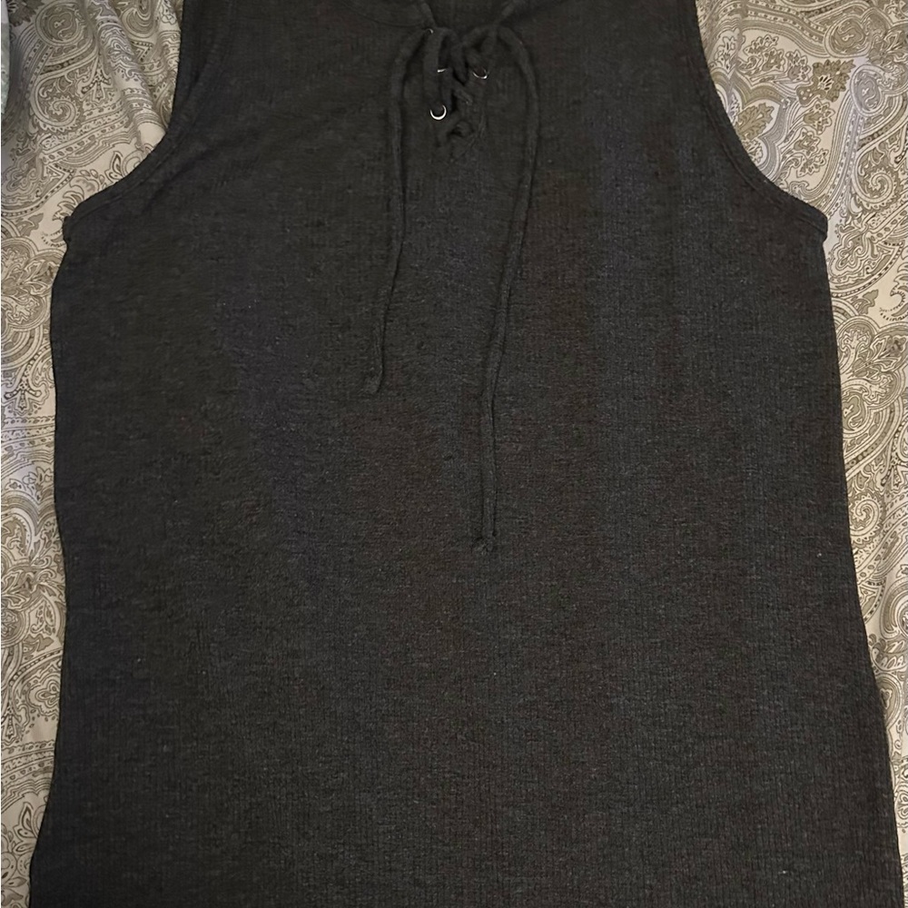 Torrid Gray  Lace-Up Tank Top